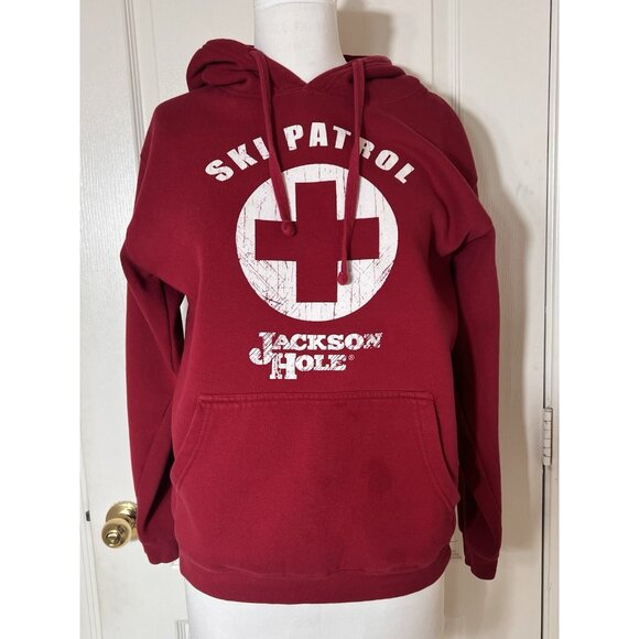 Ski patrol Hoodie Jackson Hole Wyoming Men’s Size Small Drawstring in hood. Red - Picture 1 of 11